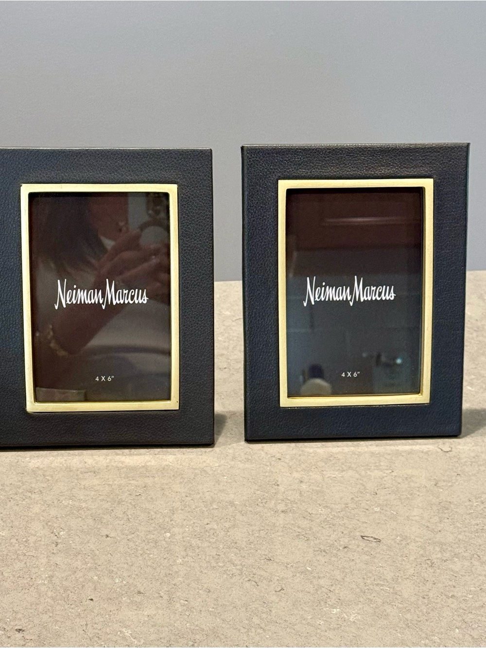 Neiman Marcus Charcoal Gray/Light Black & Gold Leather Frame (Set of 2)
